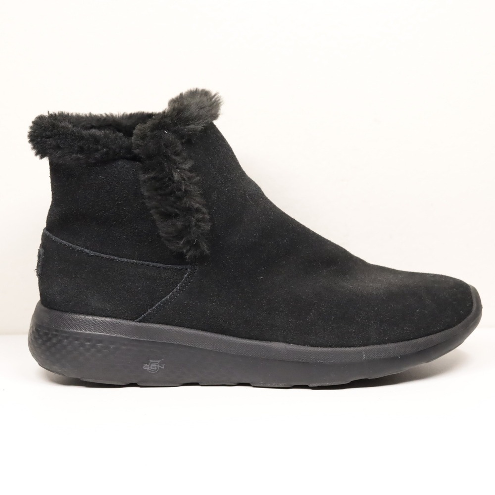 SKECHERS On-The-Go‎ Joy Bundle Up Black Suede Faux Fur Lined Cozy Ankle Boots 9